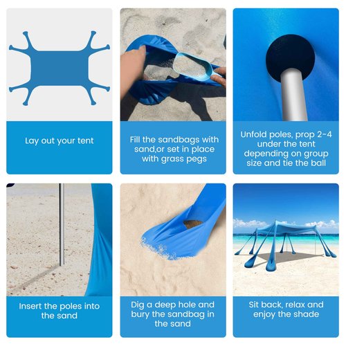 VIONMI Beach Canopy Beach Tent Pop Up Shade 10x10ft Sun Shelter UPF50+ with 8 Sandbags-2 Sand Shovel-4 Aluminum Poles-Ground Pegs-Portable Carrying Bag for Outdoor Family Camping Fishing Yard Picnic