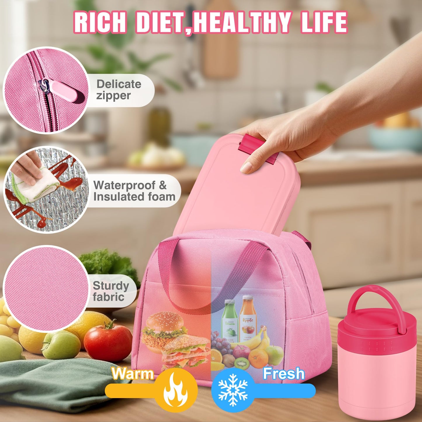 Large Bento Lunch Box Set for Adults Kids Women with 10.5oz Soup Thermo,Coffee Tumblers Men Girls Boys Teenagers Leak-Proof Lunch Food Containers with Lunch Bag