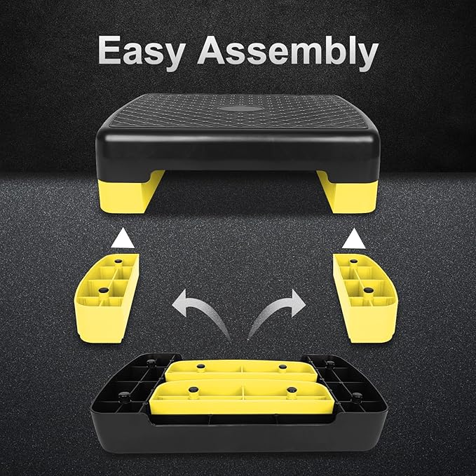 HaoKang Height-Adjustable 4''-6'' Step Aerobics Platform Fitness Equipment Stepper Trainer Exercise Step Platform with 2 Riser