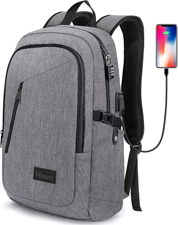 Mancro Laptop Backpack for Travel, Anti-theft Laptop Backpack for Men Business Backpack Work Daypack with USB Charging Por...