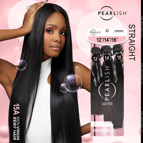 Sensationnel Pearlish multi bundle - straight deep pearl conditioned 15a soft remy beauty supply sew in or glue on human hair layered lengths (10 12 14 inch, NATURAL/BLACK)