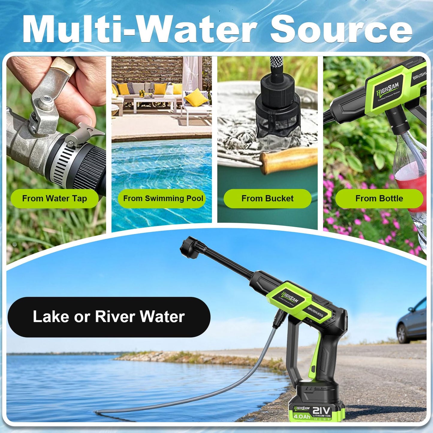 Cordless Portable Car Washer-Brushless Motor, 2X4000mAh Batteries & Fast Charger, 6-in-1 Nozzle, Extension Rod, 16.4FT Hose & Storage Case, Handheld Car Cleaning Tool for Car/Home/Patio & Garden