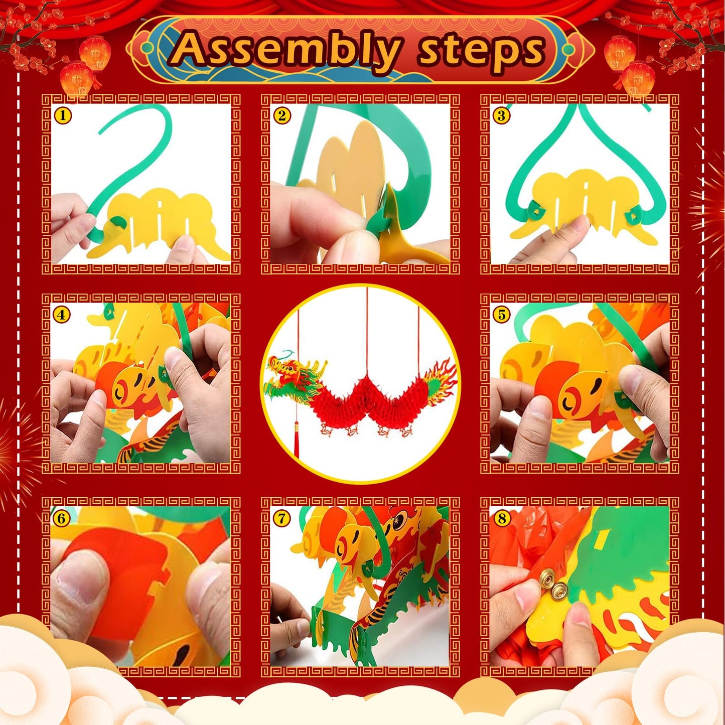 23Pcs Chinese New Year Decorations 2026 with 2 3D Chinese Dragon Decoration and 1 Red Ball and 20 Red Plastic Lanterns for Spring Festival Party Lunar New Year Decorations 2026