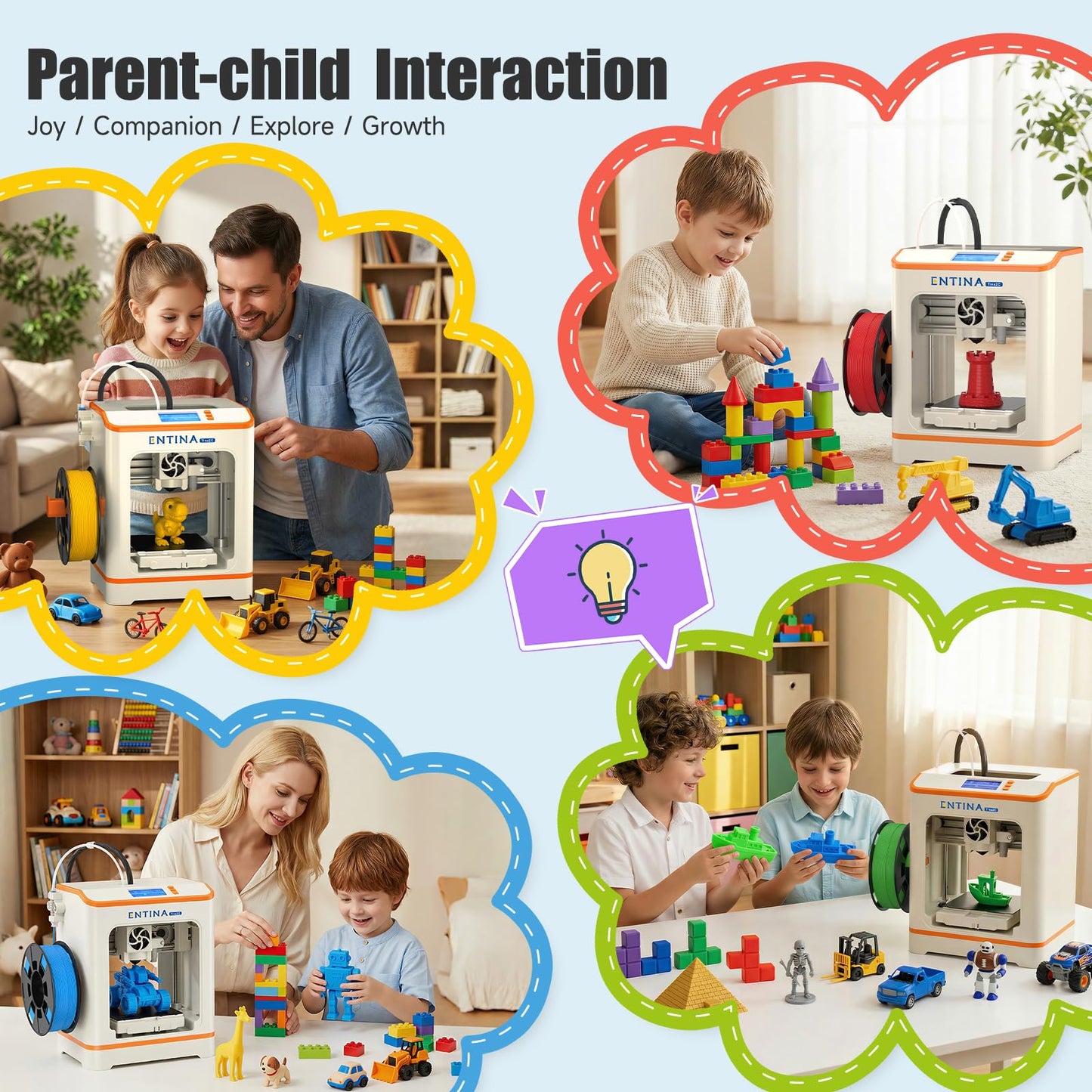 Entina Tina2C Mini 3D Printer for Kids & Beginners, Fully Assembled, Auto Leveling, Easy to Use, WiFi & APP Control, 1500+ Models, DIY Projects, 4 PLA Colors, Ideal for Home & School