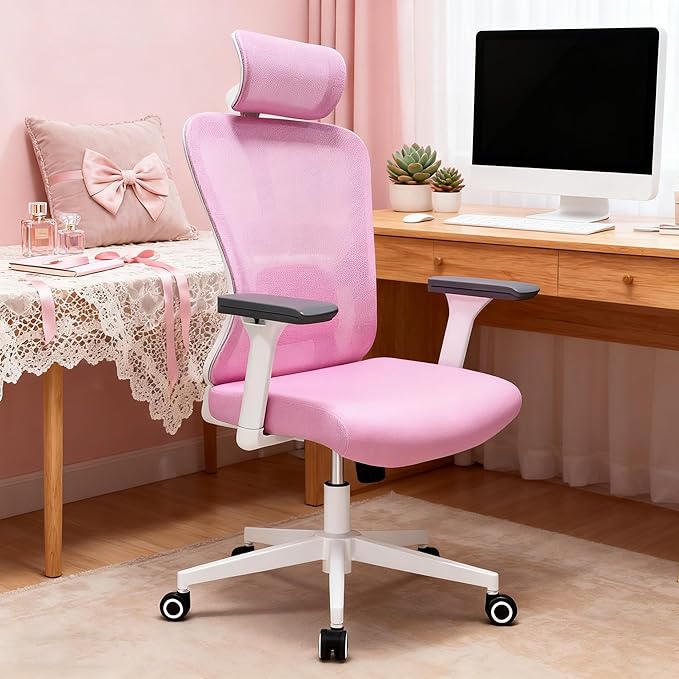 ZYFFHYLAI Ergonomic Office Chair - 350LB Mesh Office Chair with Adjustable Lumbar, High Back Computer Desk Chair with 3D Armrests, Comfy Chair with 2D Headrest & Tilt Function for Study, Work, Gaming