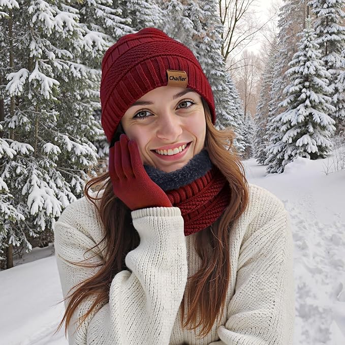 Winter Hats for Women Beanie Hat Warm Thick Knit Skull Cap Hat and Scarf Gloves Sets