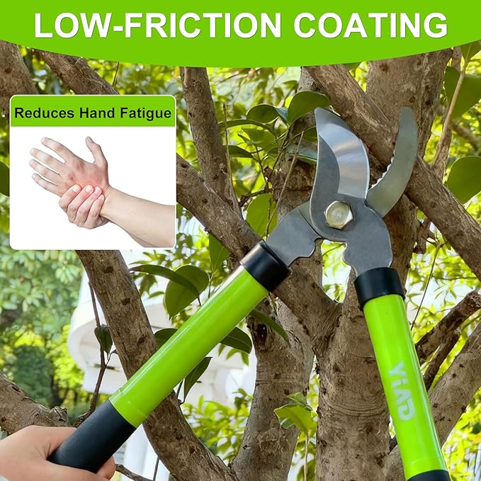 YIAD Garden Shears Set, Pruning Shears & Steel Blade Loppers for Gardening, 1.5-Inch Cutting Capacity Labor Saving Tree Trimmer, Heavy Duty Garden Clippers for Branch, Shrub, Plant, Flowers