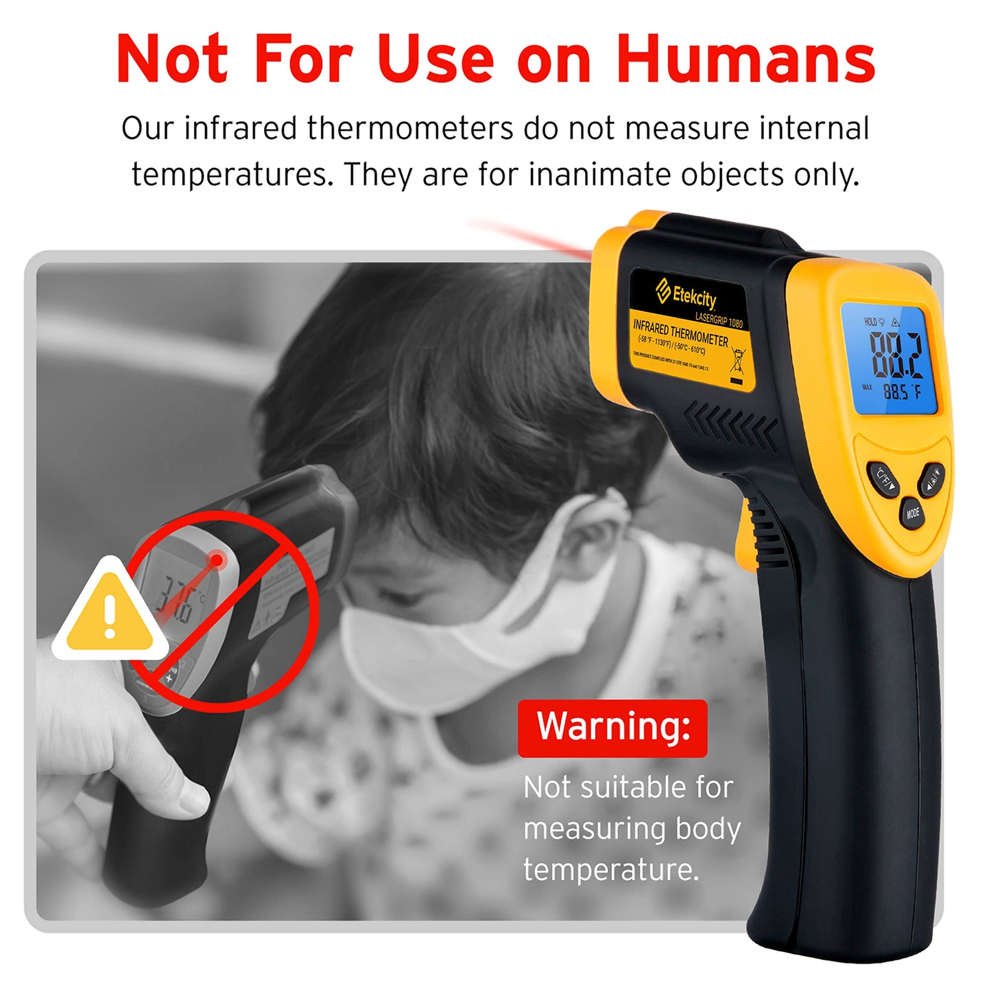 Etekcity Infrared Thermometer Laser Temperature Gun 1080, -58°F~ 1130°F for Meat Food Candy Pizza Oven, Heat Gun for Cooking, Kitchen, Fridge, Reptile, BBQ, HAVC, Adjustable Emissivity & Max Measure