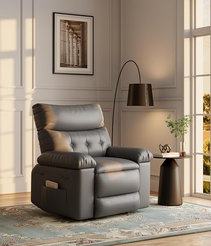 GarveeHome Extra Wide Recliner Chair - PU Leather Oversized Manual Recliner for Adults, Lazy Chair with 1.5X Sponge Comfort Arm and Back for Living Room, Bedroom