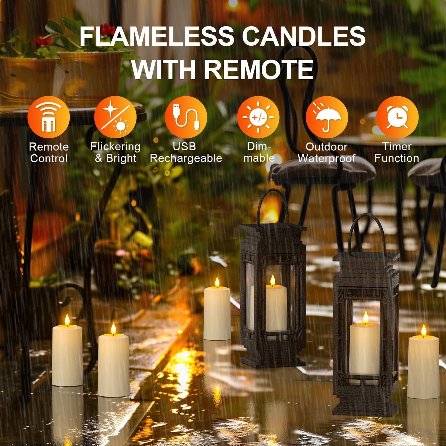 SoulBay Flameless LED Candles, 4-Pack USB Rechargeable, Flickering Waterproof White Pillar Candles with Remote Control Timer for Outdoor Lantern Patio Yard Indoor Holiday Decor, 2.75 x 5.1 Inches
