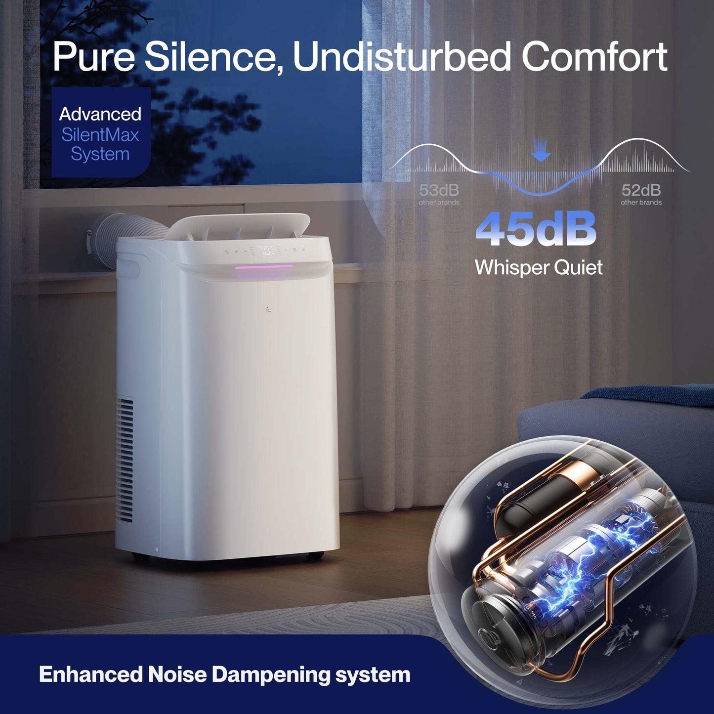DELLA Sylro Series Smart Portable AC, 12,000 BTU Free-Standing Cooling AC with Fan & Dehumidifier, 45dB Ultra Quiet, APP/Voice/Remote Control, 4 Speed, Turbo & Sleep Mode, Fits 20.5"–67.3" Windows