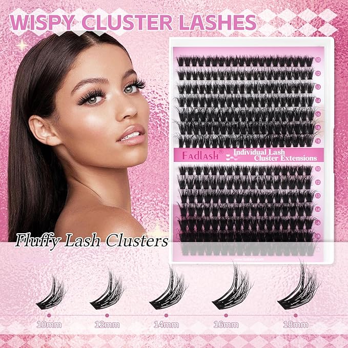 FADLASH Lash Clusters 60D+80D Eyelash Extensions 10-18mm Individual Cluster Lashes D Curl DIY Lash Extension Clusters 3D Effect Eyelash Clusters Volume (60D+80D-3D-Mix10-18)