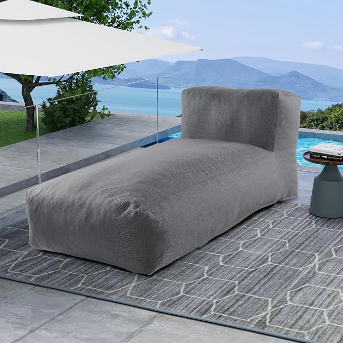 OPEAK Outdoor Bean Bed Chair Sun Lounger, Outdoor Couch Sofa for Patio & Pool, Foam Filling Day Bed Furniture, Comfy Lazy Sofa for Outside, Water-Resistant Seating Lounge Chair, Charcoal Gray
