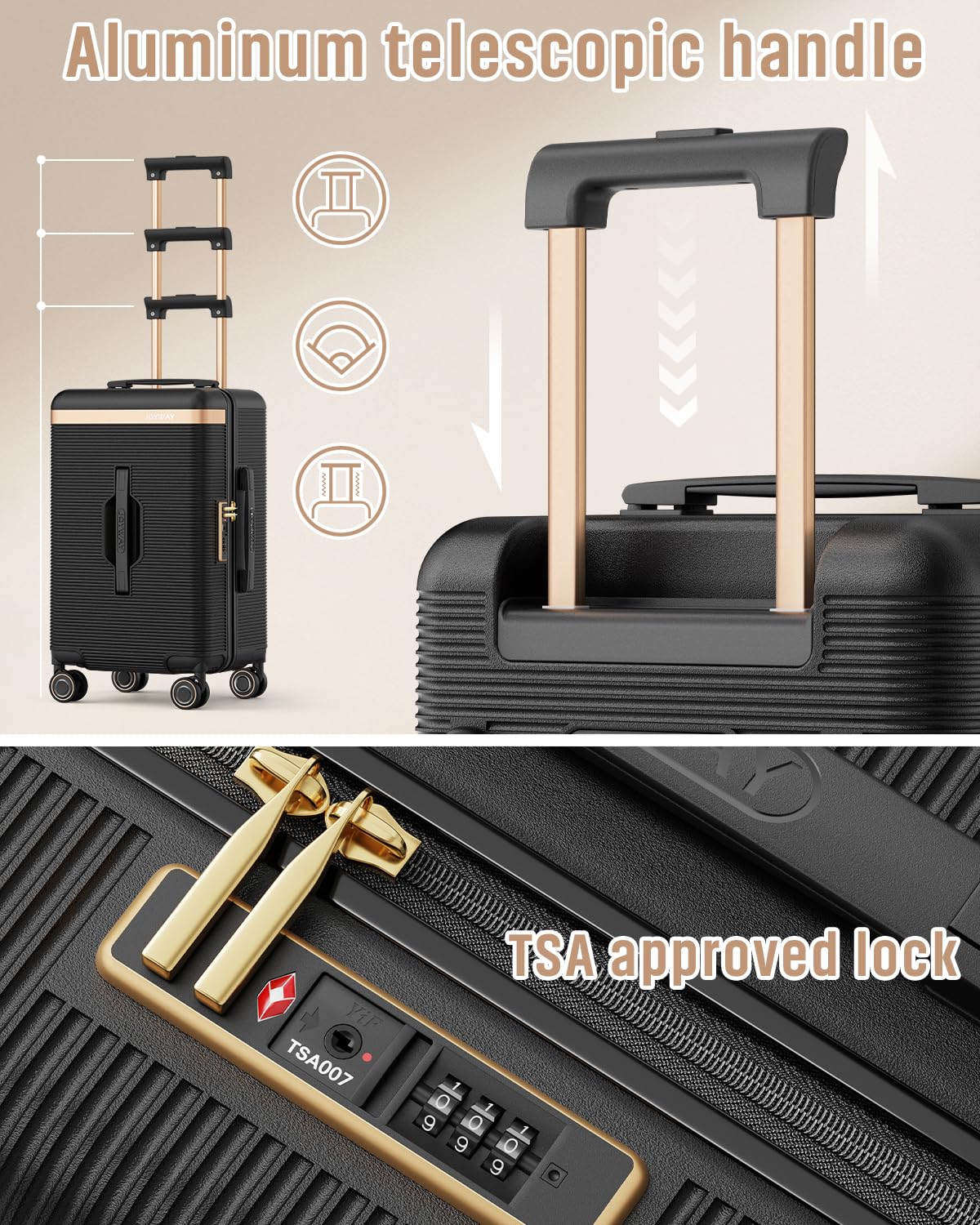 Joyway Luggage Sets 2 Piece, 22 Inch Carry On Luggage and 26 Inch Trunk Checked Luggage with Cup Holder, Lightweight Hardside Suitcase with Pressure-resistant Frame, Shock Absorbing Wheel and TSA Lock