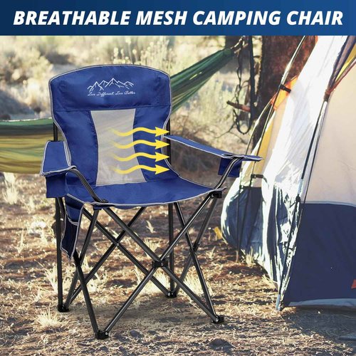 SAILARY 2PCS Mesh Folding Camping Chairs, Oversized Portable Outdoor Chairs, Weight Capacity 325 lbs with Cup Holder, Storage Pocket, Carry Bag Blue