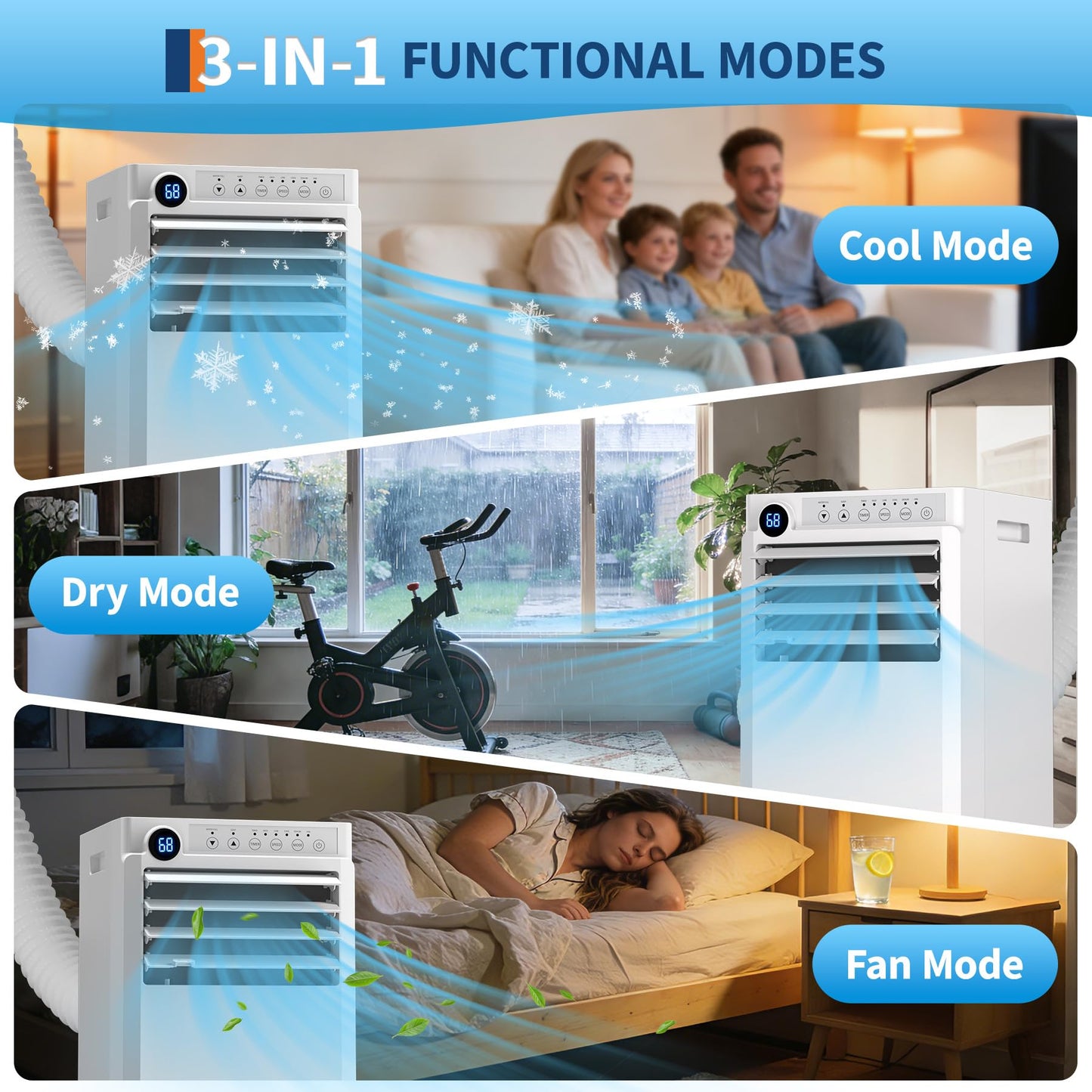 Portable Air Conditioners 8,000 BTU, 4-IN-1 Portable AC Unit for Rooms to 350 Sq. Ft. with Cooling, Dehumidifier, Fan & Sleep Modes, LED Display, 24H Timer, Remote Control, Installation Kits Included