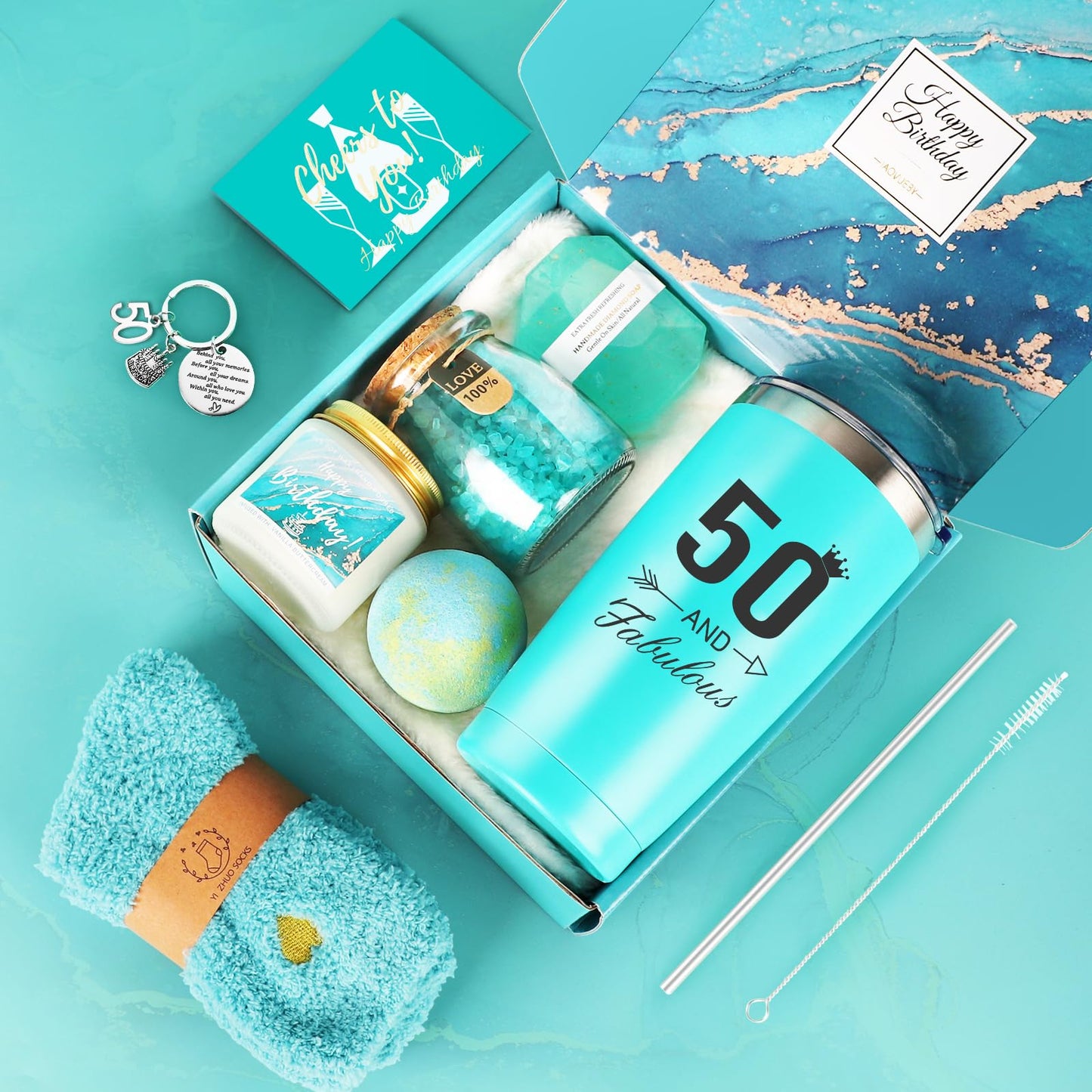 50th Birthday Gifts for Her, 50th Birthday Gifts for Women, 50 Fabulous Gift for 50 Year Old Woman, 50 Year Old Gift Baskets, Unique 50 Bday Present Ideas for Her Mom Sister Friend Wife