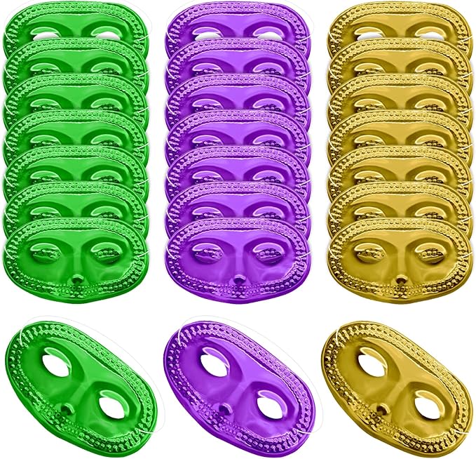 PhyLence 24 Piece Mardi Gras Masks Bulk - Gold Purple Green Metallic Masquerade Half Party Masks Costume Party Supplies, M...