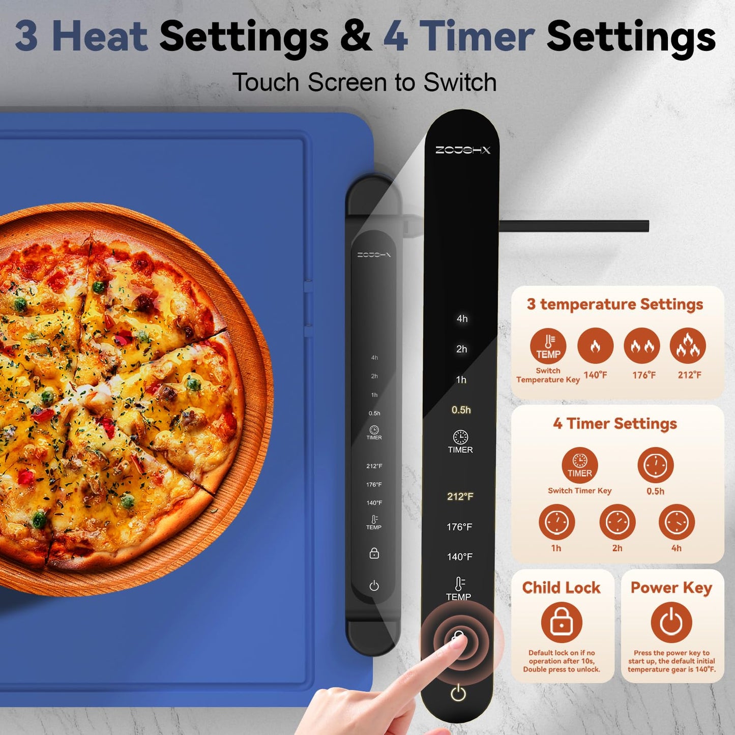 Warming Mat for Food Extra Large: 36"X16" Adjustable Silicone Food Warming Mat Heating Pad Food Warming Pad for Kitchen Counter Warming Trays for Buffets Party Hot Plates for Countertop Family Blue