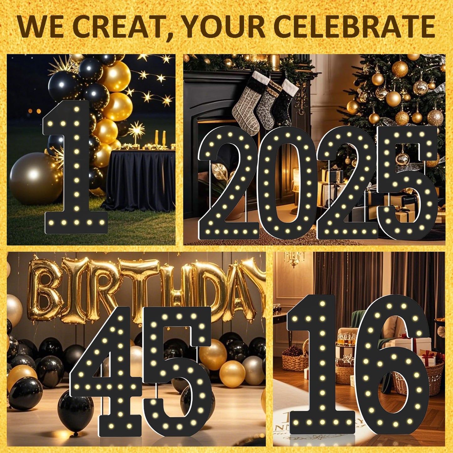 4FT Marquee Light Up Numbers, Black Giant Marquee Number Big Mosaic Number for 75th Birthday Party Decorations Backdrop Anniversary Decor, Pre-Cut Frame