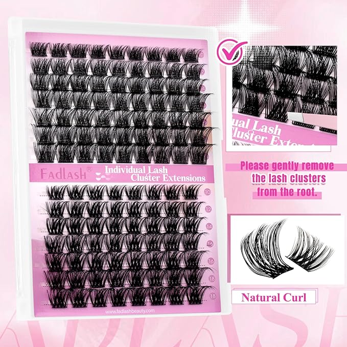 FADLASH Lash Clusters Individual Lashes 10-18mm Eyelash Clusters D Curl DIY Lash Extension Clusters Wispy Cluster Lashes (KLS52+ZW03-07D-Mix10-18)