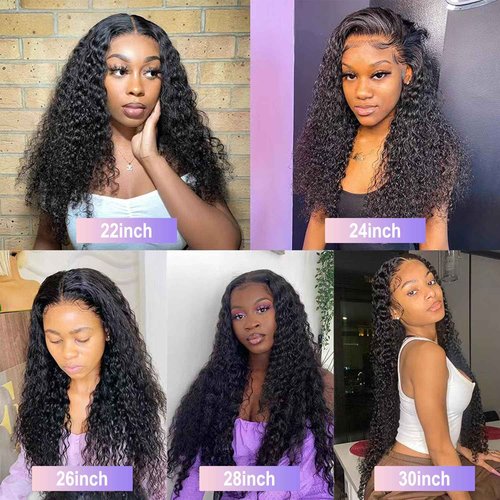 ALEPAZ 13x4 Deep Wave Lace Front Wig - Human Hair, 28 inch Curly Lace Frontal Glueless Wig with Baby Hair