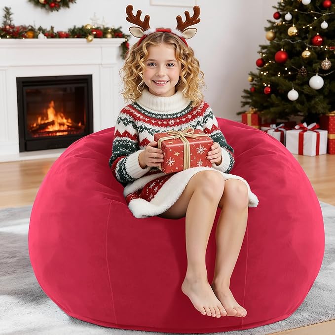 HABUTWAY 2FT Bean Bag Chair, 2' Beanbags Small Bean Bag Chairs with Filling, Teardrop Bean Bag Chair Luxurious Velvet Ultra Soft Fur with Removable Cover (Hot Pink)
