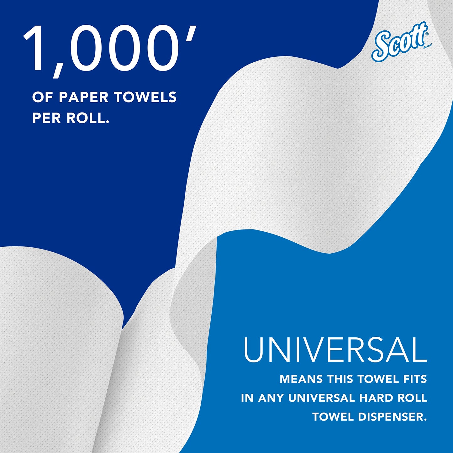 Scott Professional Essential Universal High-Capacity Hard Roll Paper Towels, Bulk (01005), Hardwound 1.5" Core, Absorbency Pockets, White (6 Rolls at 1,000' Each, 6,000'/Case)