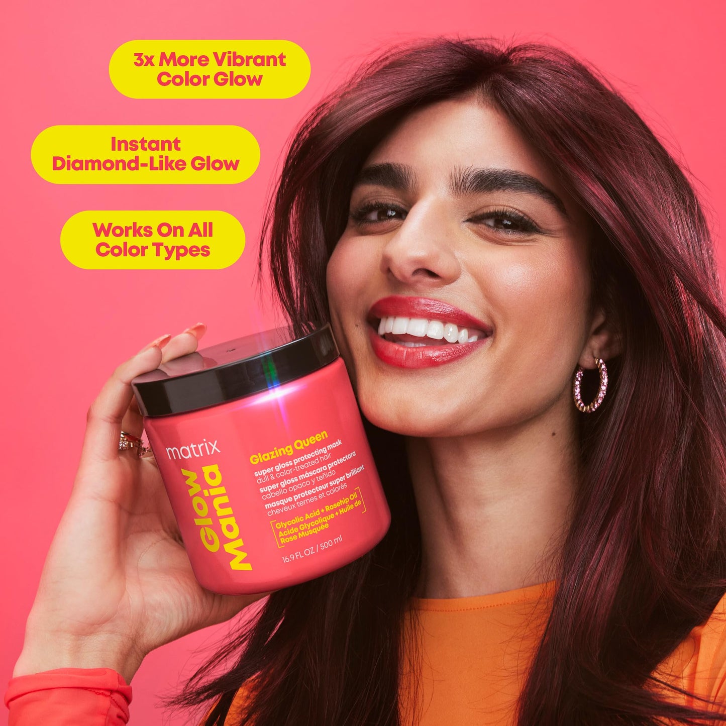 MATRIX Glow Mania Super Gloss Protecting Mask - Protects Glow and Shine, With Glycolic Acid & Rosehip Oil, For Dull & Color-Trea