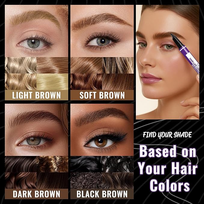UCANBE Eyebrow Pen, Dual-Curved Eyebrow Pencils for Women, 2-in-1 Brow Pencil with 2-Fork-Tip & Precise Brush-Tip for Natural Hair-Like Brows, Waterproof Microblading Brow Pen Last 24Hrs(Light Brown)