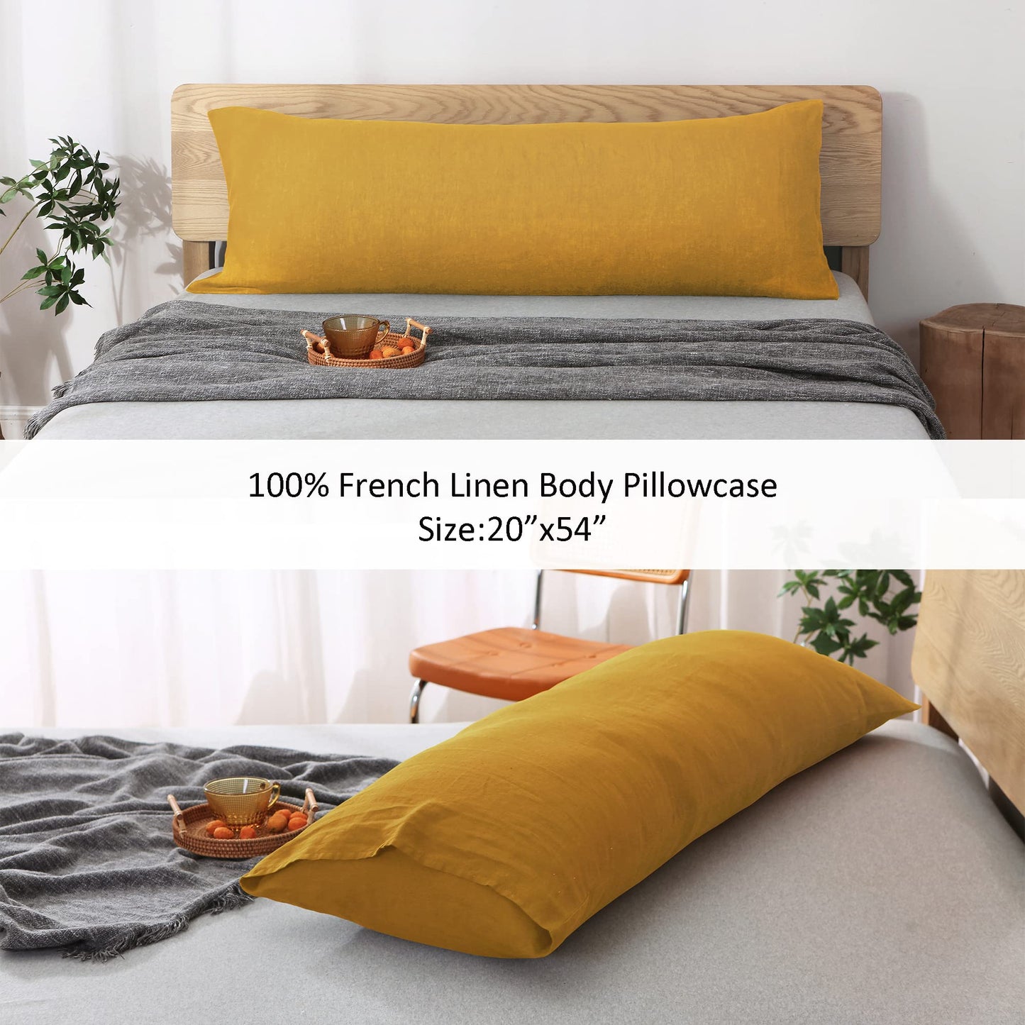 S VICTORY SYMBOL 100% Organic Linen Body Pillowcase,French Natural Linen Body Pillow Cover 20"x54" Yellow,Super Soft & Breathable & Moisture-Absorbing,Envelope Closure