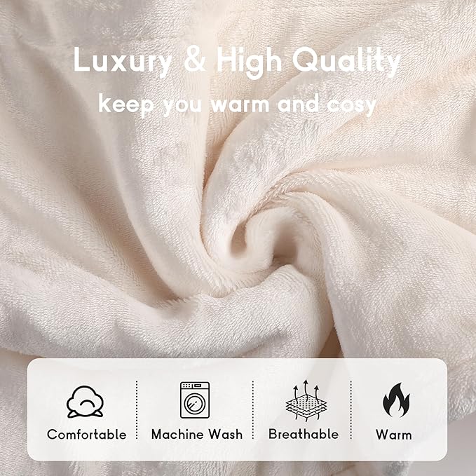 Heated Blanket Electric Blanket Queen Size 84''x90'' with 10 Heating Levels, 1-12 Hour Auto Shut Off, Machine Washable, Dual Controller Soft Warming Blanket for Couch, Bed, Office - White