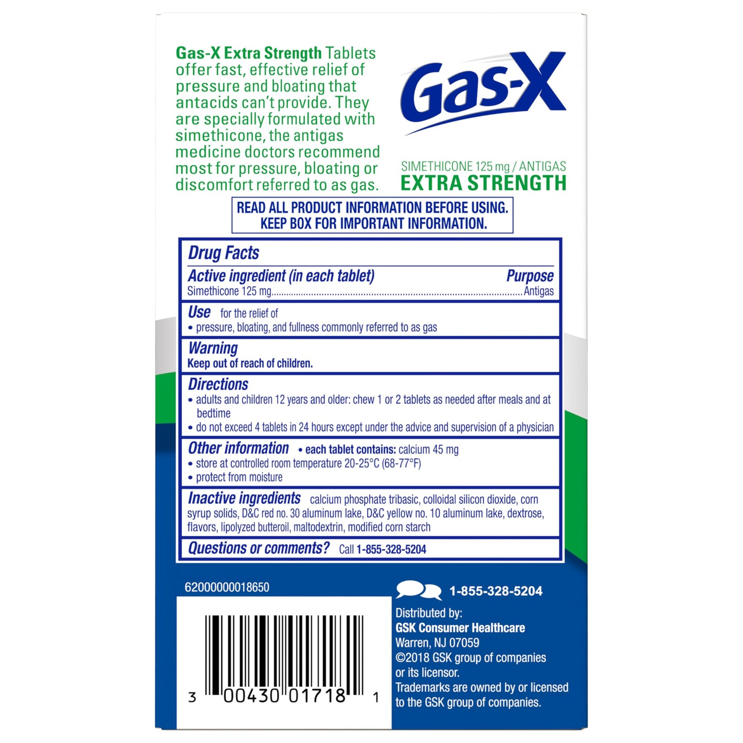 Gas-X Extra Strength Chewable Gas Relief Tablets with Simethicone 125 mg, Peppermint Creme - 18 Count (Pack of 4)