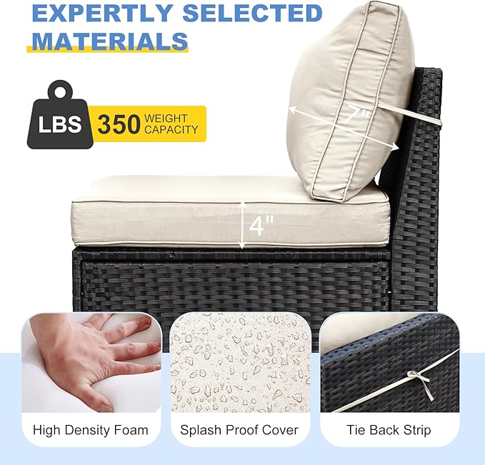 SunloungeCo 9 Pieces Outdoor Patio Furniture Set, Wicker Conversation Sets with Tea Table, Rattan Patio Sofa with Thick Cushions for Garden, Backyard Porch, Poolside,Beige