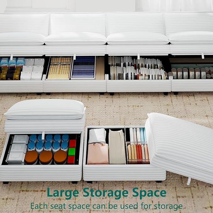 OhaiAura Modular Sectional U Shaped Sofa Couches with Storage Ottoman, Cloud Couch for Living Room, Comfy Sofa with Pillow, White