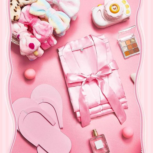 Xuhal 36 Pcs Spa Party Supplies for Girls 12 Kimono Robe V Neck Bathrobe 12 Soft Spa Headband 12 Disposable Foam Slippers small size(Size 8,Pink)