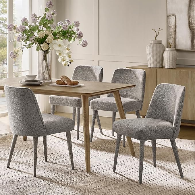HULALA HOME Modern Dining Chairs Set of 4，Gray Fully Chenille Upholstered Dining Room Chairs Set with Foot Peg, Solid Wood Frame, Armless Kitchen Accent Chairs for Living Room Bedroom Reception