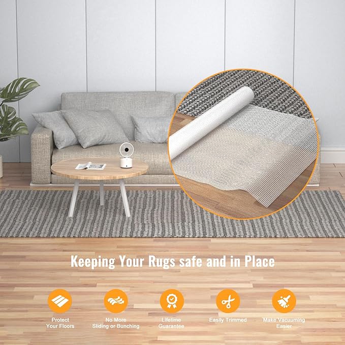 Silicone Non-Slip Rug Pad, Anti Skid Thin Area Rug Pad Gripper, Under Carpet Rug Mats for Hardwood Surface Floors, Keep Rugs in Place-2x8 Ft