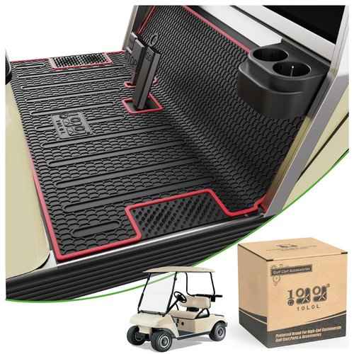 10L0L Golf Cart Club Car Floor Mat 6mm Thick Rubber Full Coverage Liner Mats Replacement,Non-Slip Heavy-Duty, Easy to Clean, Fits Club Car DS 1982-2013 / Villager 1982-2018 (Red/Black)
