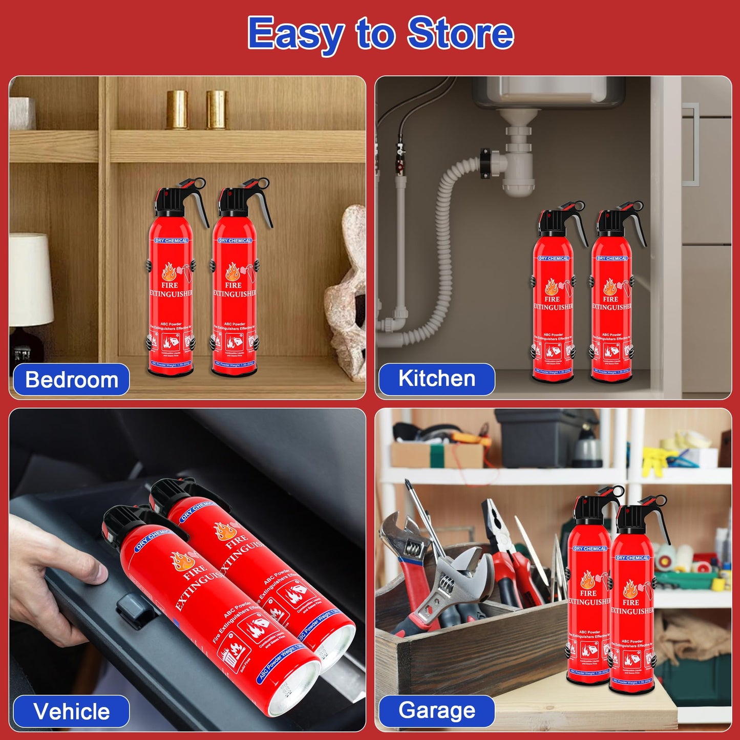 1 Pack ABC Dry Chemical Fire Extinguisher, Portable Dry Powder Fast-Acting Fire Extinguishers with Mount, Suitable for Home, Car, Boat, Truck, Electrical, Grease Fires