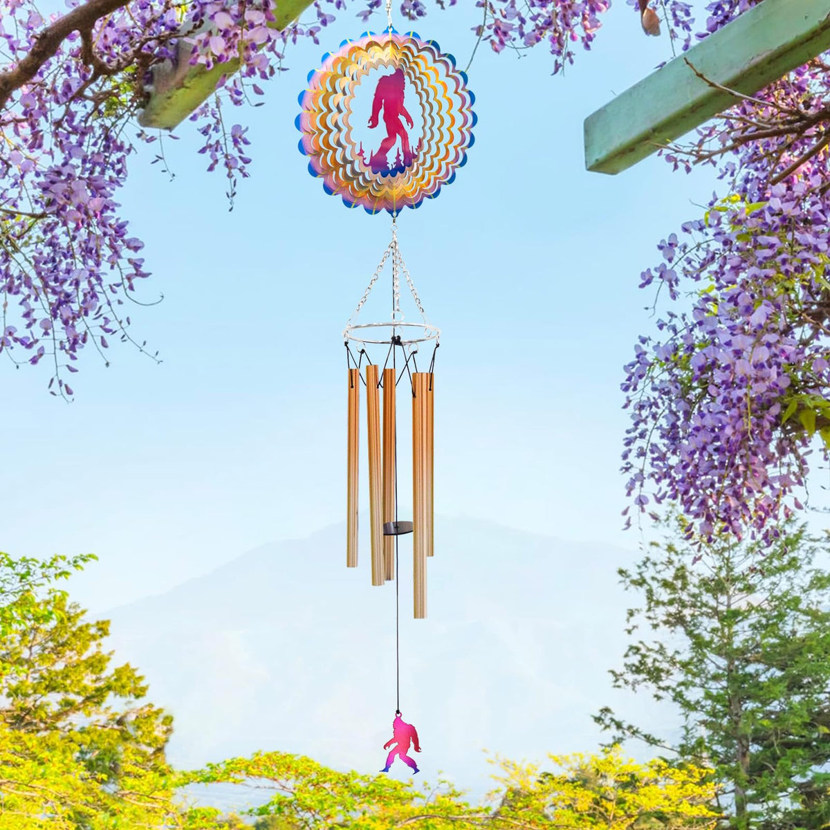 AZEEBOI Wind Chimes for Outside with Bigfoot Wind Spinner, Unique Big Foot Wind Chime Gifts for Men Dad Grandpa Brothers Friend Fathers Day Birthday, Sasquatch Windchimes Outdoor Garden Yard Decor