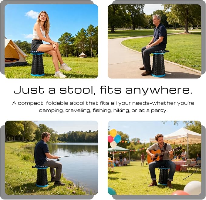 KOKSRY Upgraded 18-Inch Collapsible Stool with Cushion, 800lbs Capacity, Heavy Duty Yet Lightweight, Taller Portable Retractable Folding Stool for Adults for Camping, Fishing, Hiking, Travel, BBQ