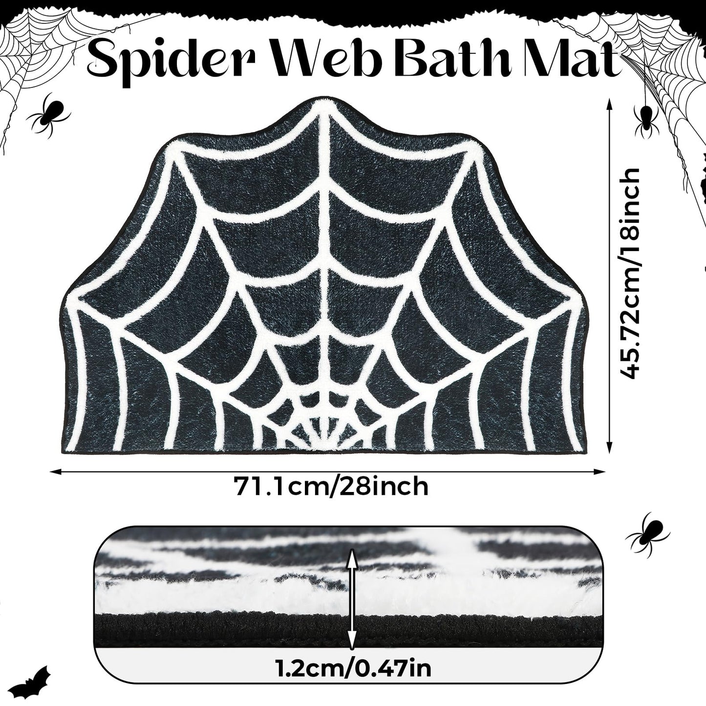 kaiolbly Halloween Spider Web Bath Mat 18 x 28 Inch Black Halloween Bathroom Rug Halloween Bath Mat Shower Rug Non Slip for Home Kitchen Bathmat Doormat Decor