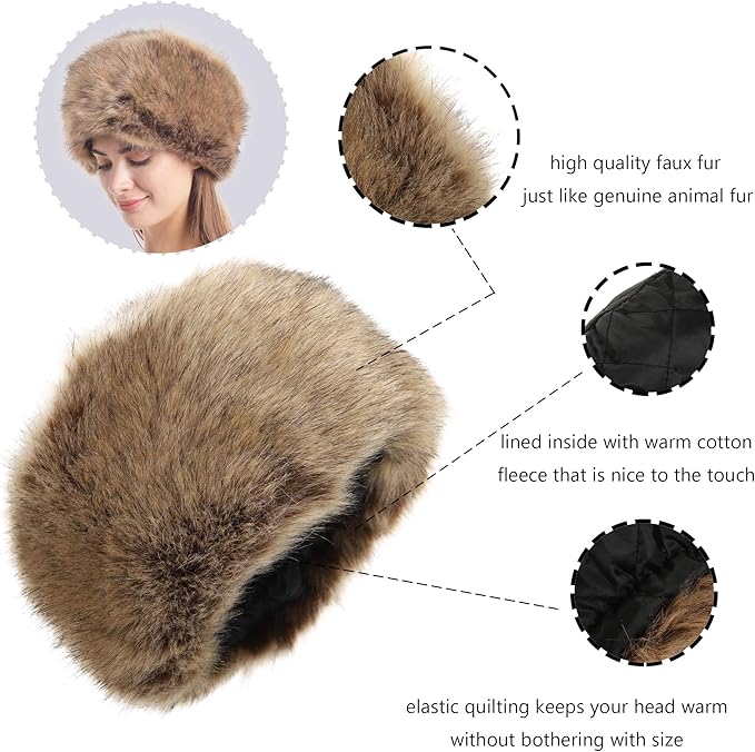 LA CARRIE Women's Faux Fur Hat for Winter with Stretch Cossack Russian Style White Warm Cap