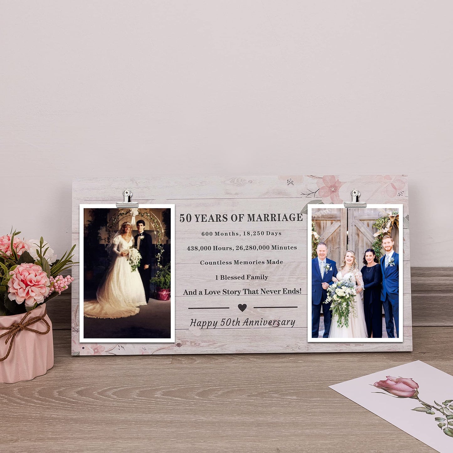 50 Years of Marriage Gift for Parents, 50th Anniversary Picture Frame, Gift for Parents Golden Anniversary, 50 Years Wedding Gifts for Grandparents, Double Picture Frame Holds 4x6 Photo