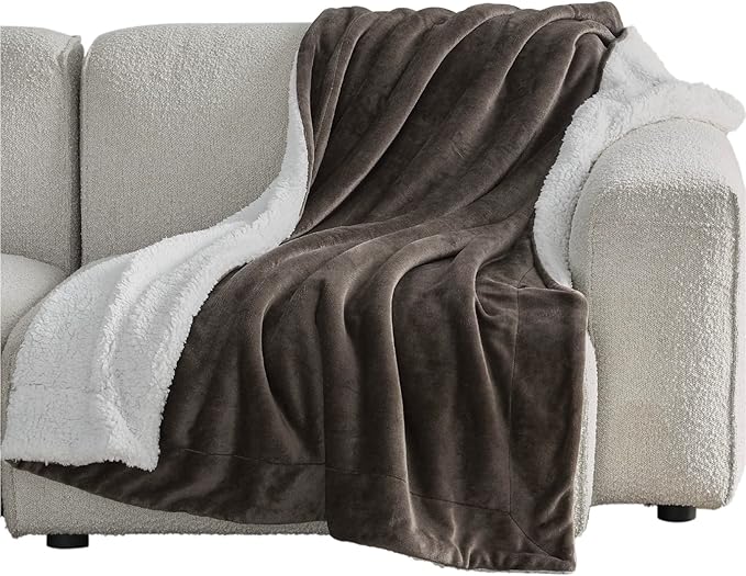 Bedsure GentleSoft Sherpa Fleece Throw Blanket for Couch - Thick and Warm Throw for Women and Men, Soft Fuzzy Plush Blanket for Winter, Non-Heated, Brown, 50x60 Inches
