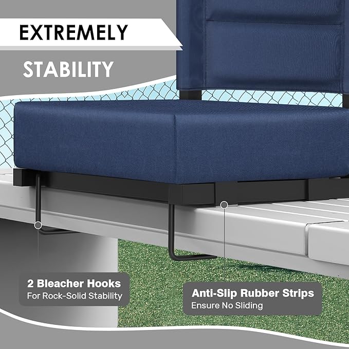 LLEVTIC Stadium Seats with Back Support,Bleacher Chairs with Cushion, Portable Folding Stadium Chair with Removable Cushion and Large Pocket for School Events Sports Game