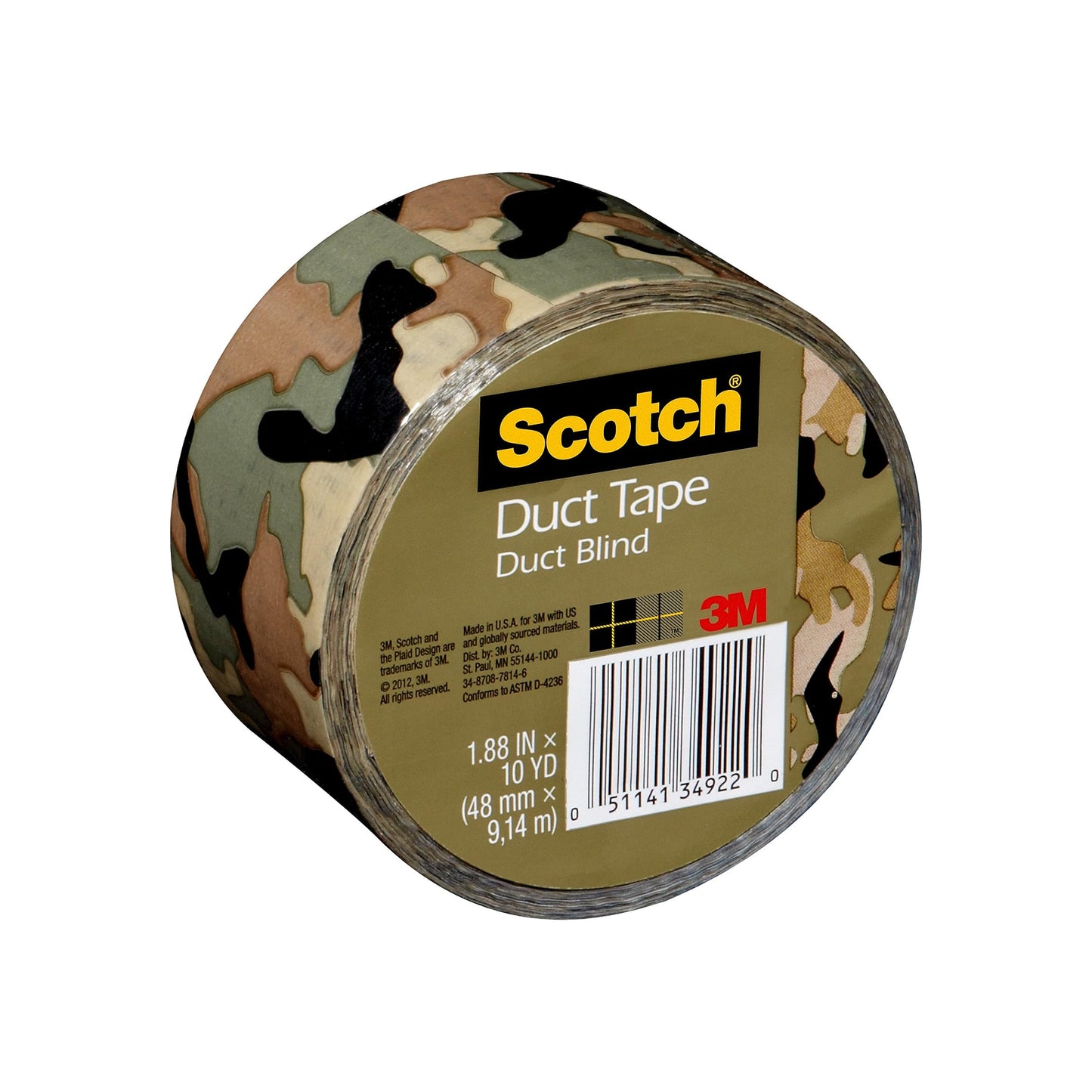 Scotch Duct Tape, Camo, 1.88 in x 10 yd, 1 Roll (910-CMO-C)