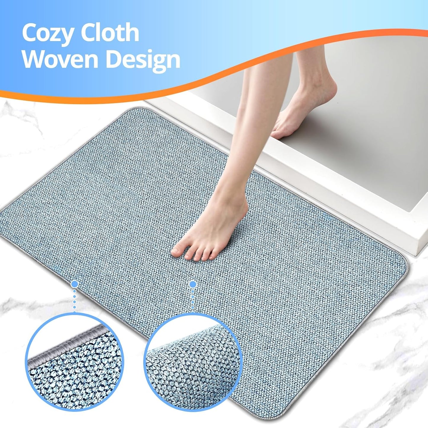 Upgraded Bathroom Rugs 17x27Inch, Thin Bath Mat with Rubber Backing Non-Slip, Absorbent,Quick Dry Machine Washable, Home Decor Accessories Cozy Cloth Bathroom Mat fit Under Door/Sink/Tub/Shower-Blue