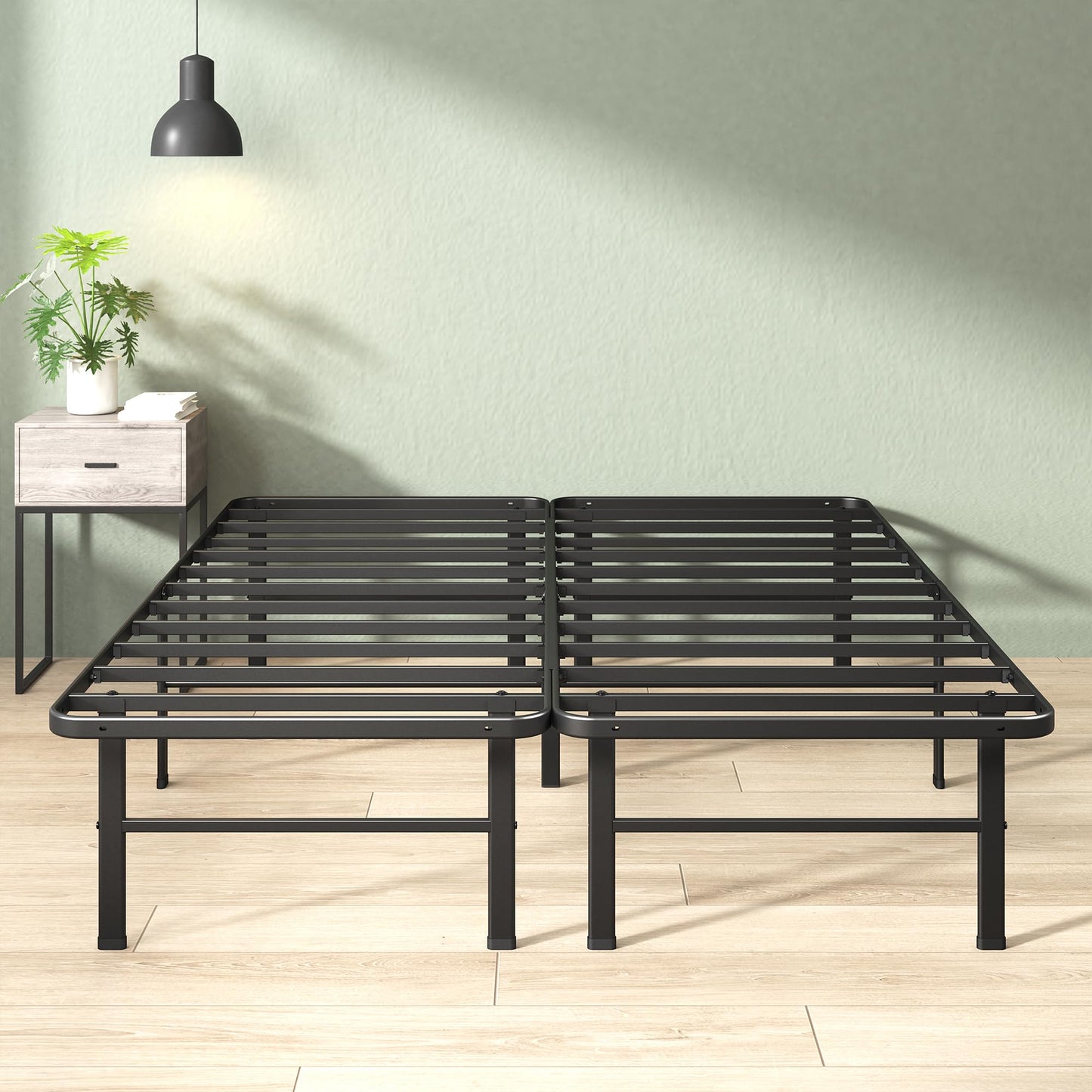 Zinus Rumi 14in Queen Metal Bed Frame, Quick Assembly SmartBase® Mattress Foundation, Heavy Duty Sturdy Steel with No Box Spring Needed, Eco-Friendly Packaging, Black